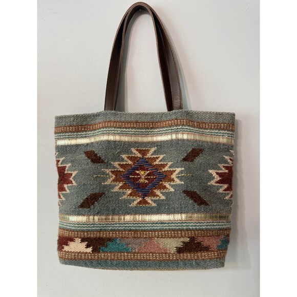 SCULLY WOVEN SOUTHWESTERN MULTICOLOR WOOL TOTE - Picture 1 of 7